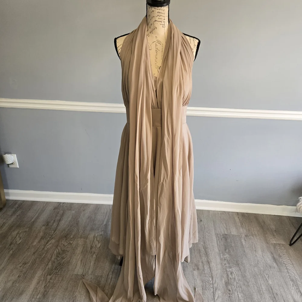 Elegant Tan Halter Dress - Picture 4 of 9